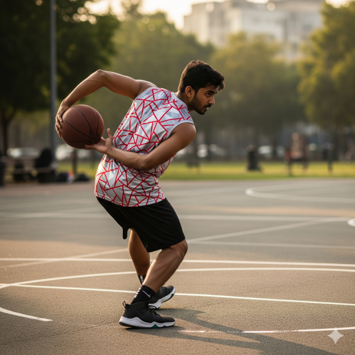 Red Tri-Grid Basketball Jersey